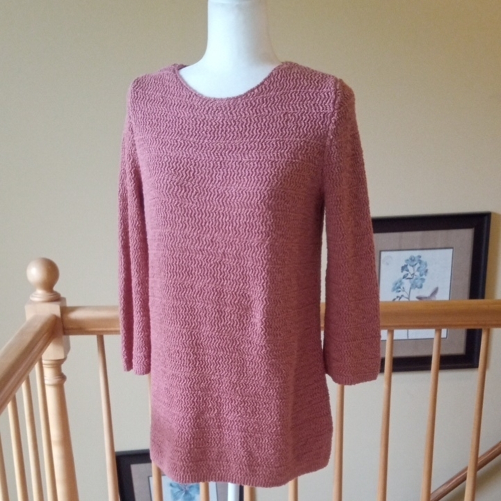 J. Jill Pink-Peach Textured Crew Neck Knit Cotton Blend Sweater EUC